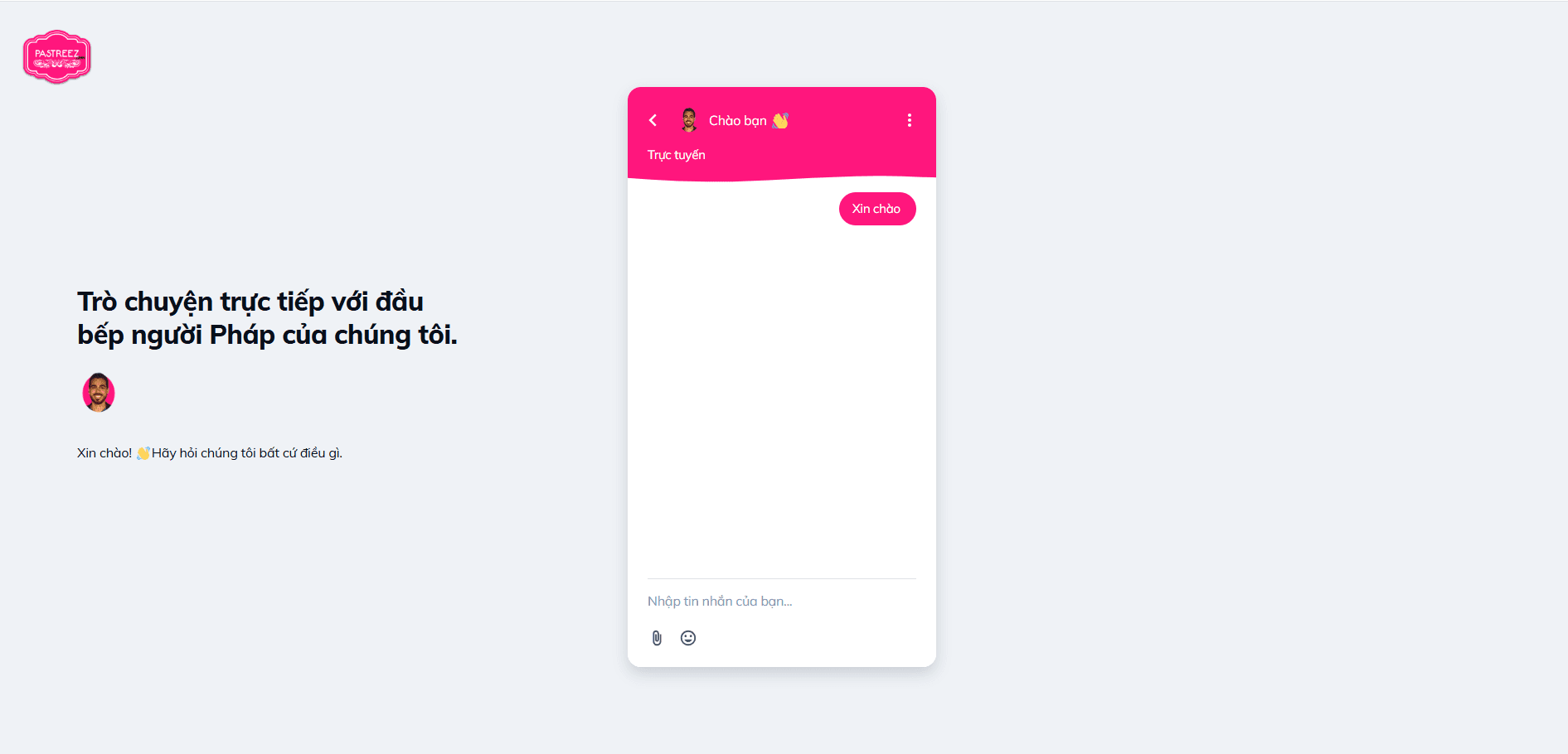 Giao diện live chat của Pastreez